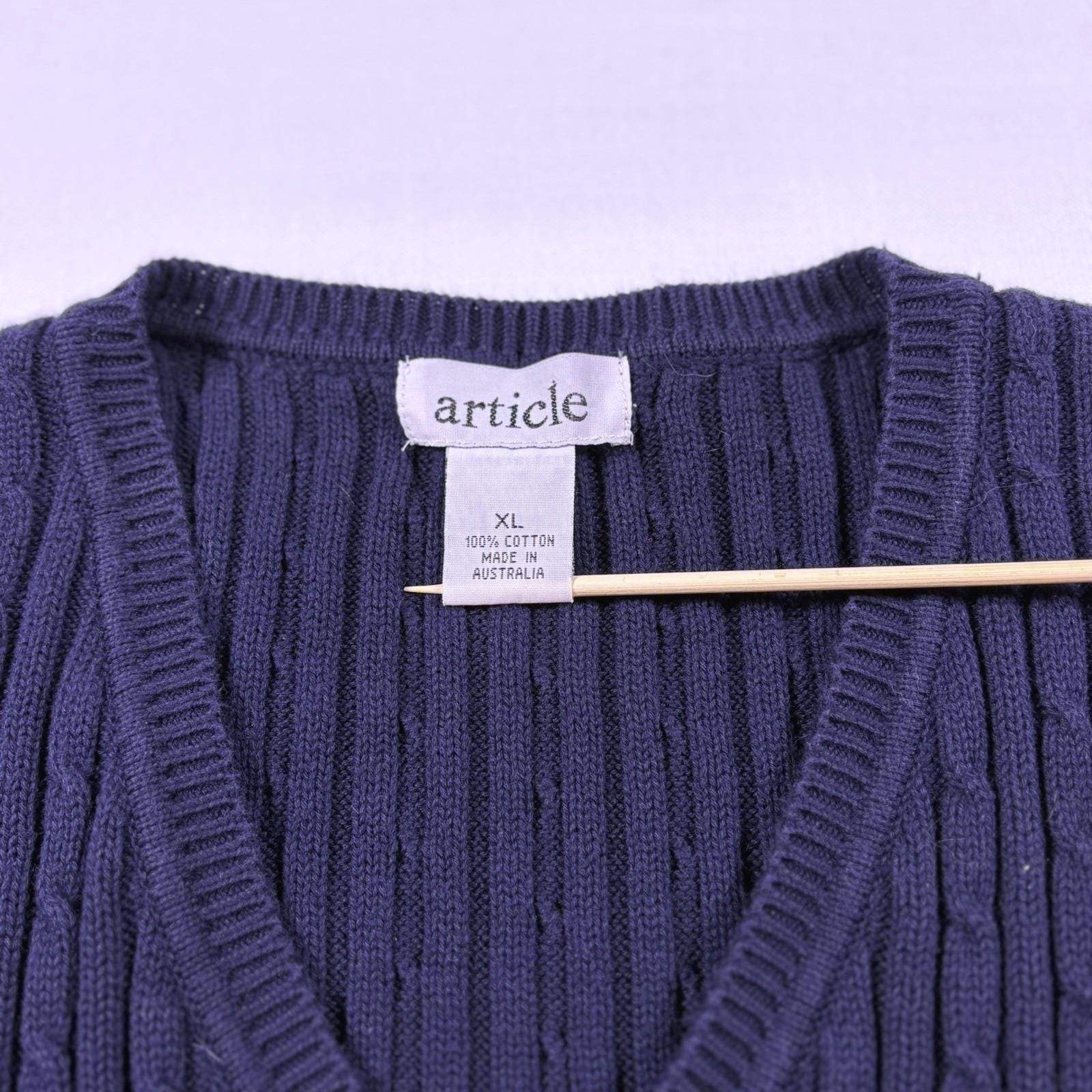 Vtg Article Cable Knit Sweater Vest Wmn S/M (Msr'd) Navy Preppy Dark Academia — image 3 of 8